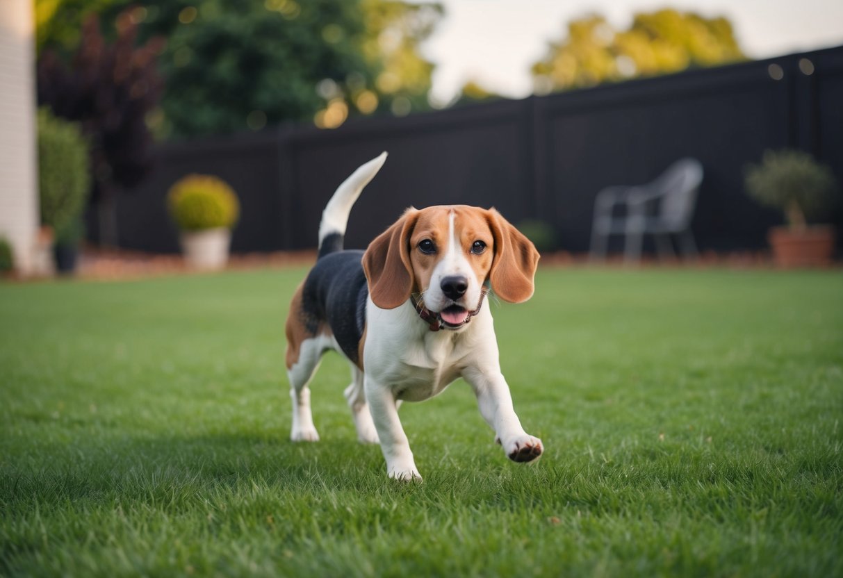 A beagle happily explores a spacious backyard, with room to run and play