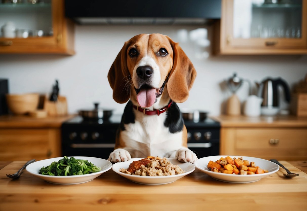 A beagle enjoying three meals a day in its cozy kitchen