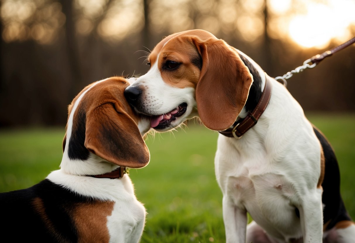A beagle nuzzles into a gentle touch, tail wagging happily