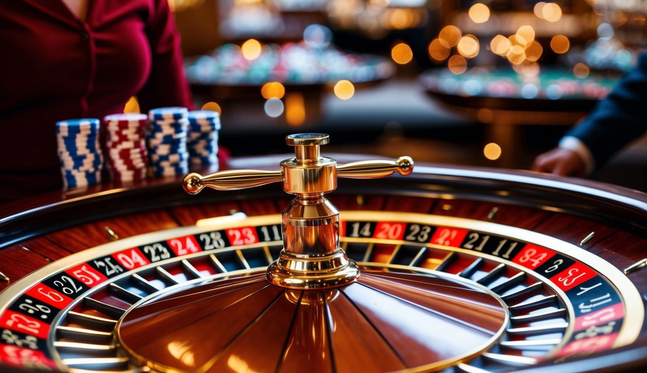 Roda roulette berputar dengan chip yang diletakkan di meja