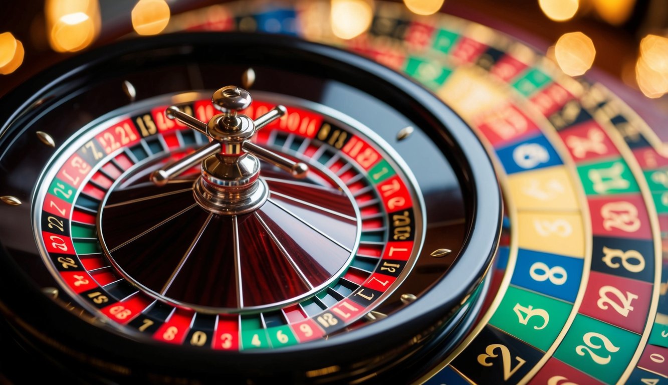 Roda roulette online yang berputar dengan slot bernomor berwarna-warni