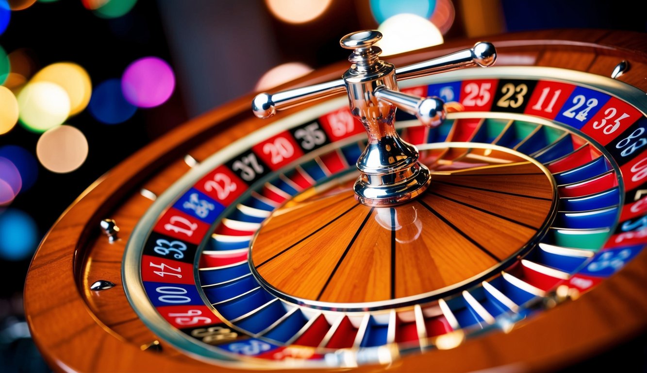 Roda roulette yang berputar dengan slot bernomor berwarna-warni