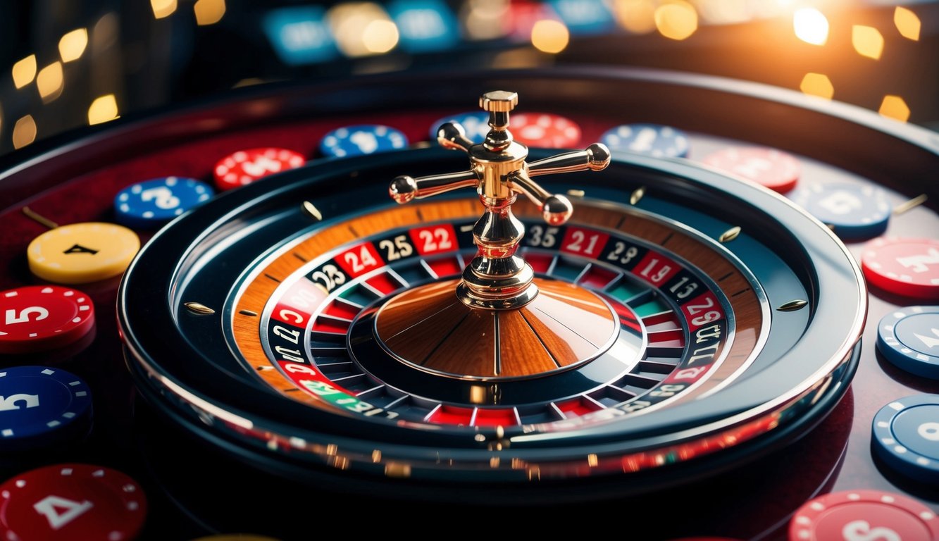 Roda roulette online yang berputar dengan slot bernomor berwarna-warni