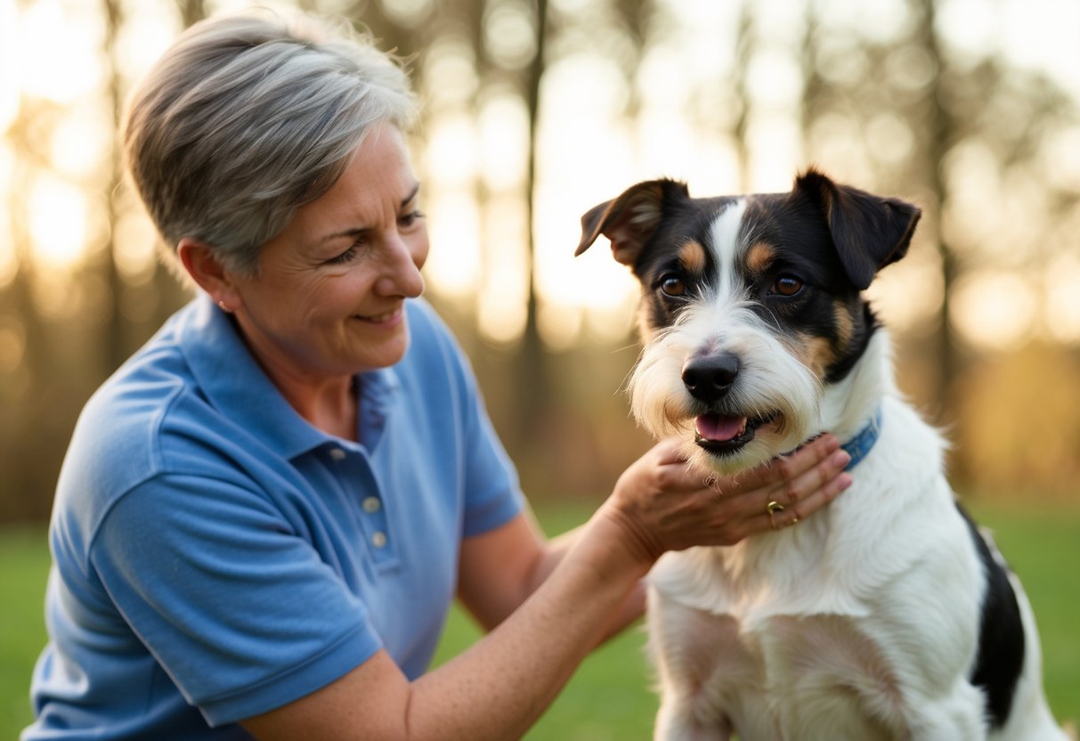 A Border Terrier receiving gentle care from its owner, showing no signs of aggression