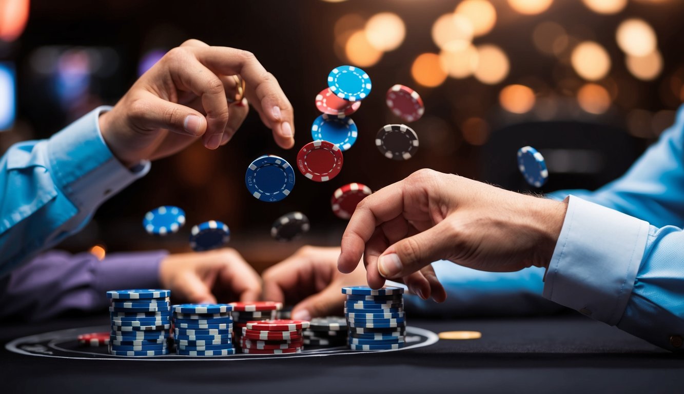 Permainan poker online yang cepat dengan chip terbang dan tangan yang menang