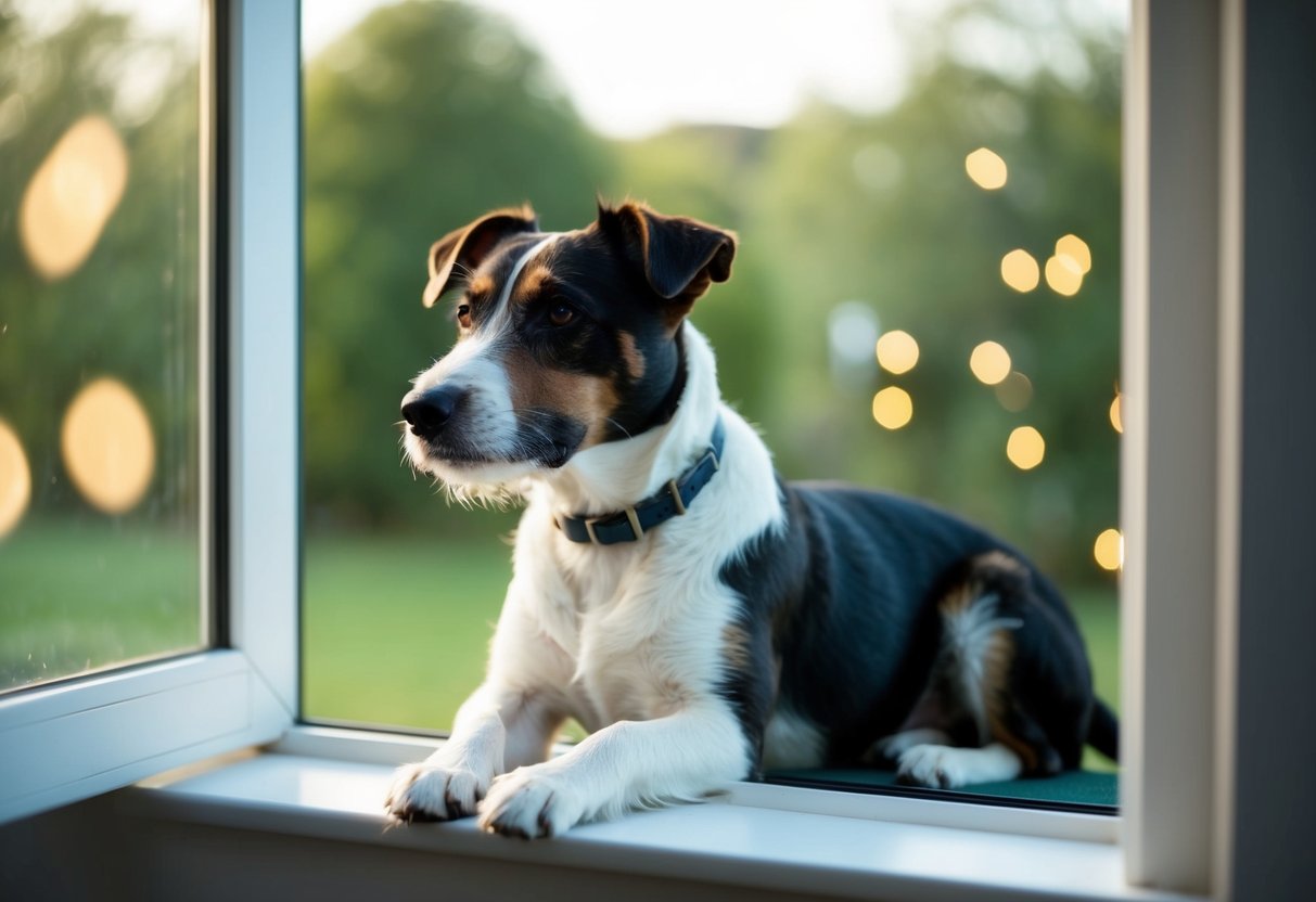 A border terrier sits contentedly by a window, gazing out at the world with a relaxed and confident demeanor