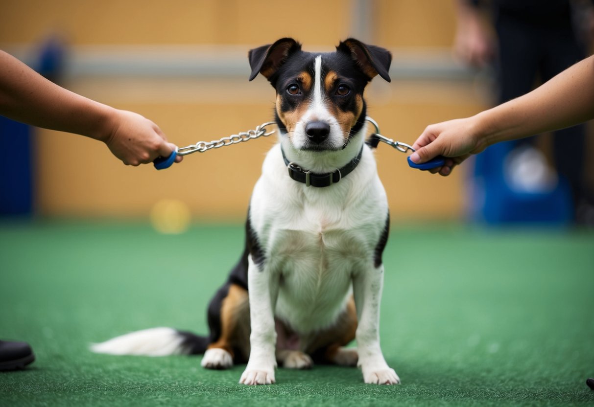 A border terrier obediently follows commands in a training session, sitting attentively with a focused expression on its face