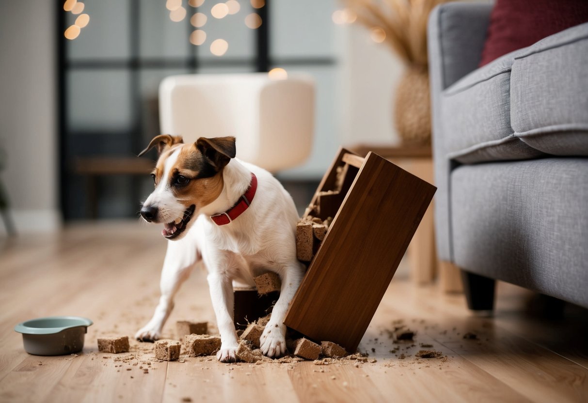 A border terrier tearing up furniture in frustration
