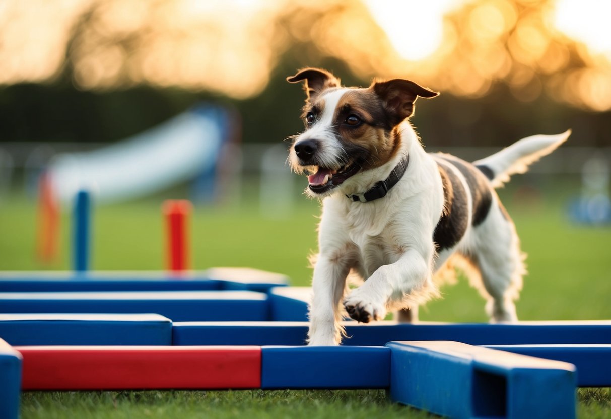 A Border Terrier confidently navigating through an obstacle course with determination and agility