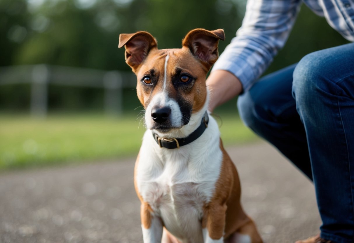 A Border Terrier sits attentively, ears perked, and eyes focused on its owner's command. Its body language exudes obedience and readiness to follow instructions