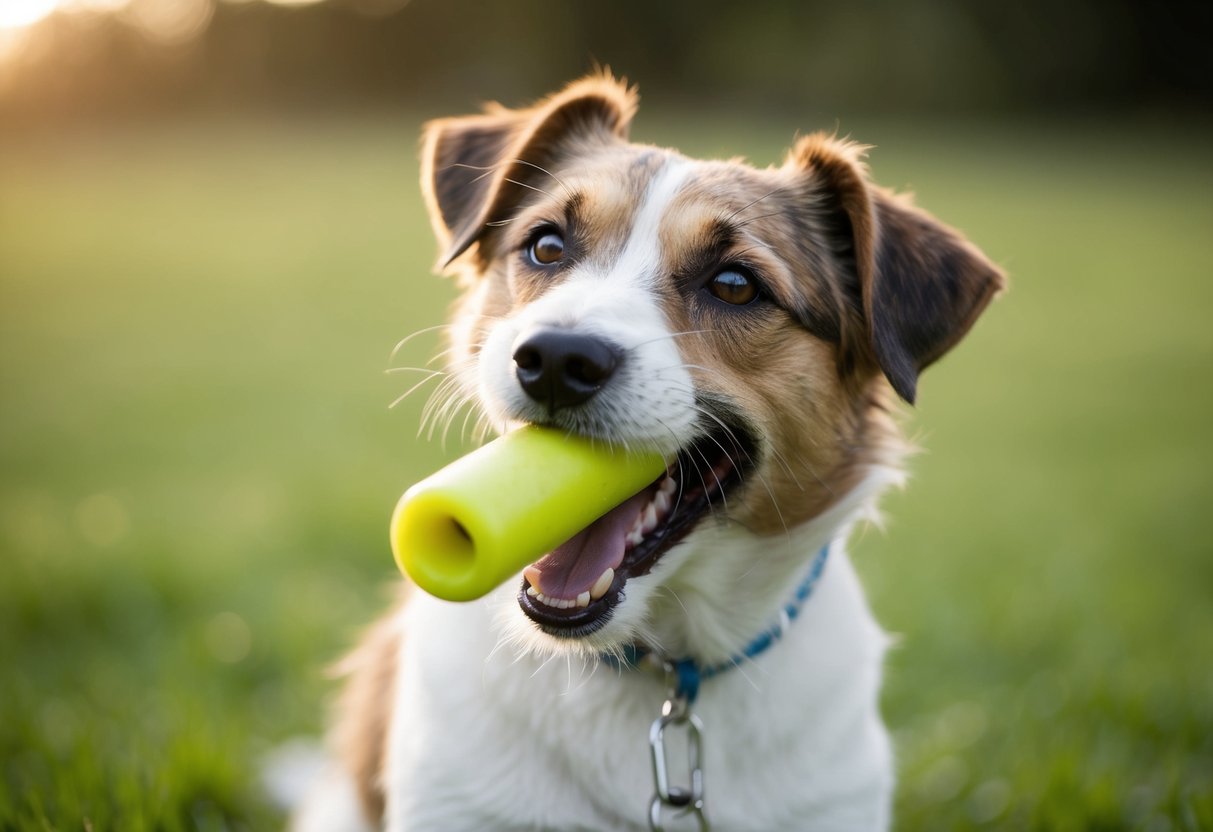 A Border Terrier biting a sturdy chew toy, showing its strong bite force