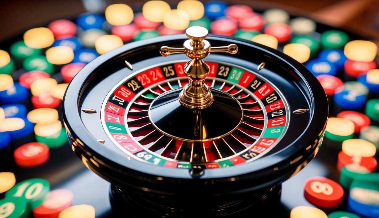 Roda roulette online yang berputar dengan slot bernomor berwarna-warni