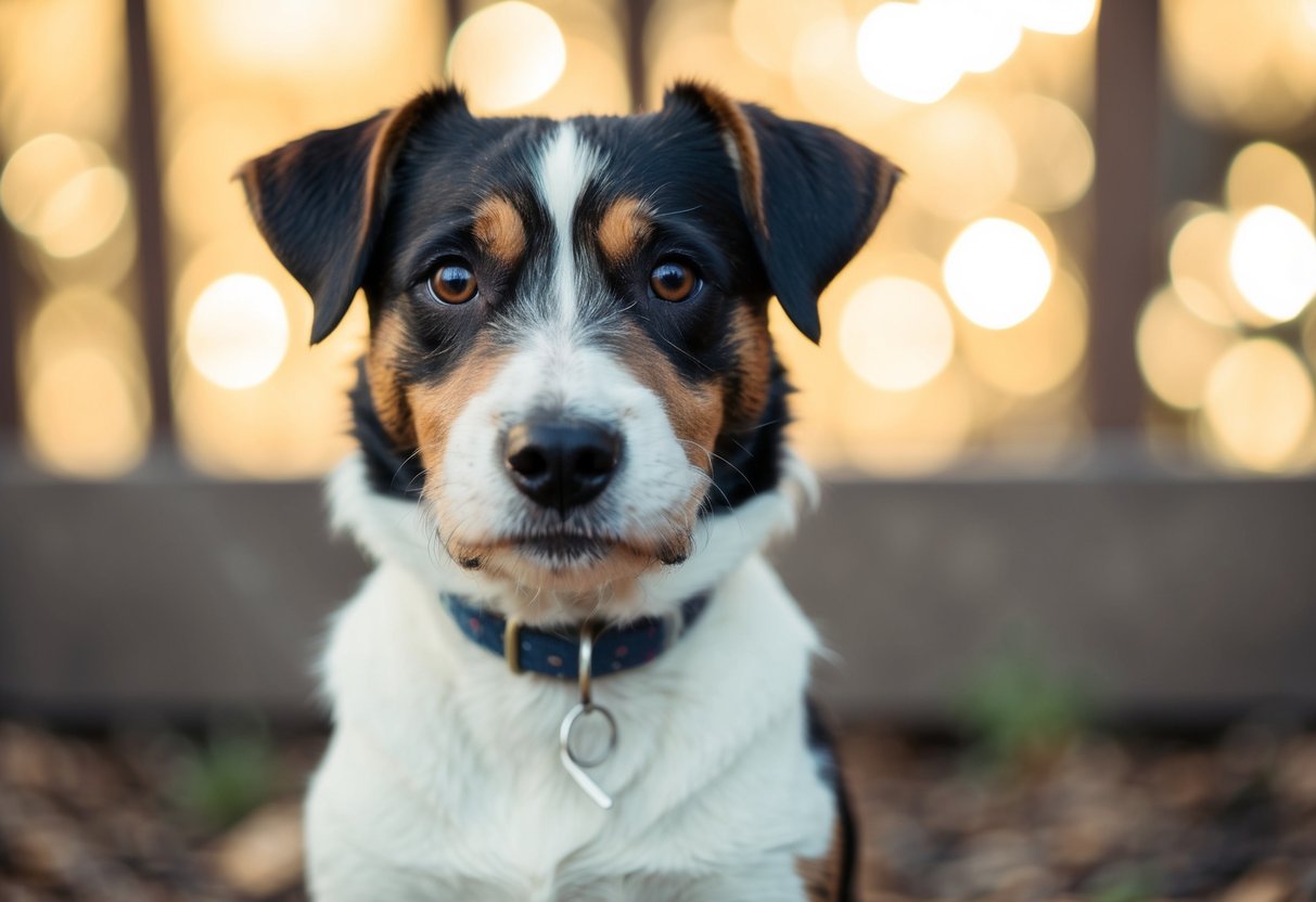A border terrier sits, staring intently at the viewer with a curious and attentive expression