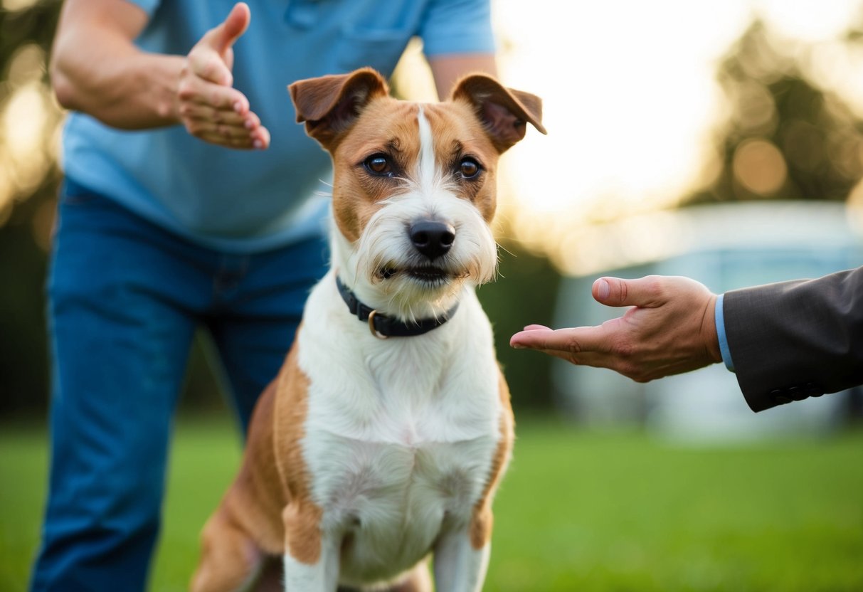A Border Terrier standing firm with a determined expression, resisting commands from its owner