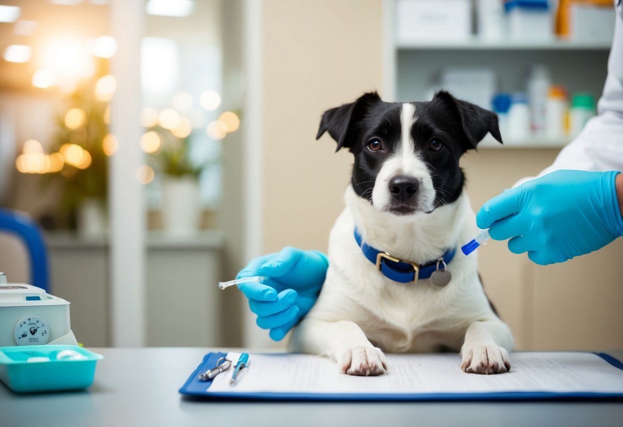 A border terrier at the veterinarian's office, receiving various treatment options for Cushing's disease