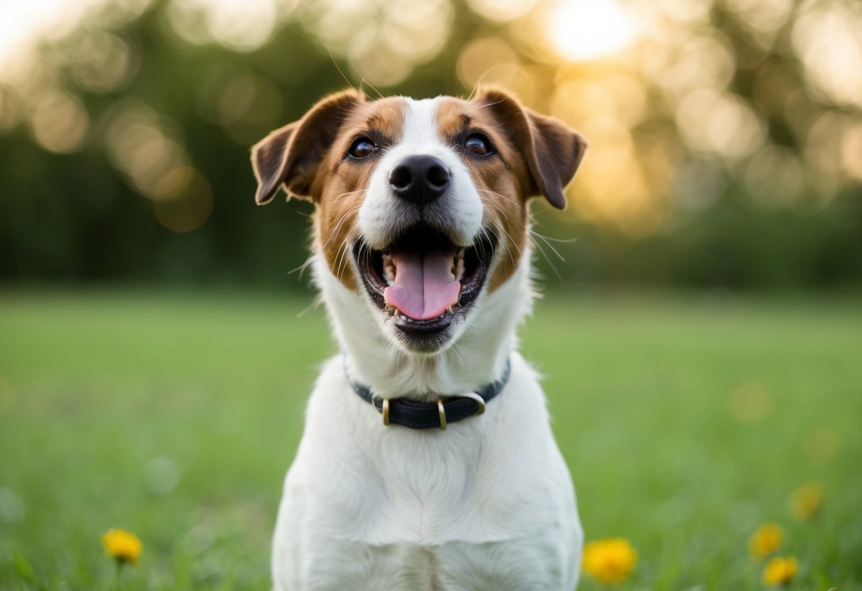 A border terrier's foul breath emits from its open mouth