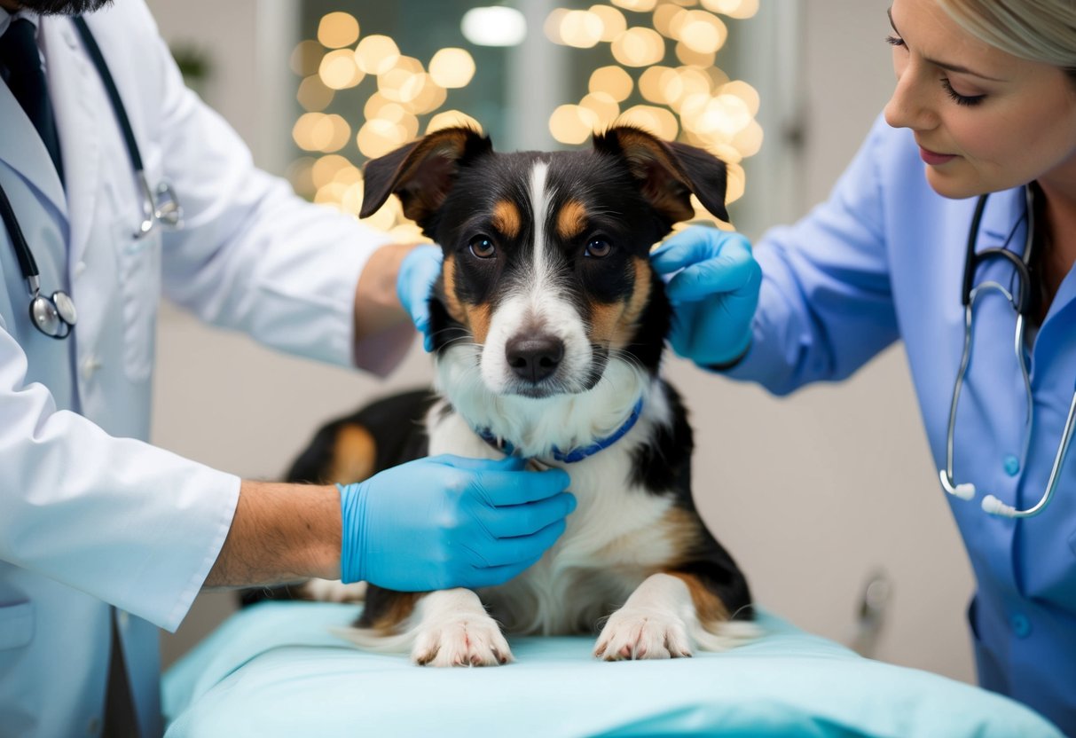 A border terrier receiving neurological treatment from a veterinarian