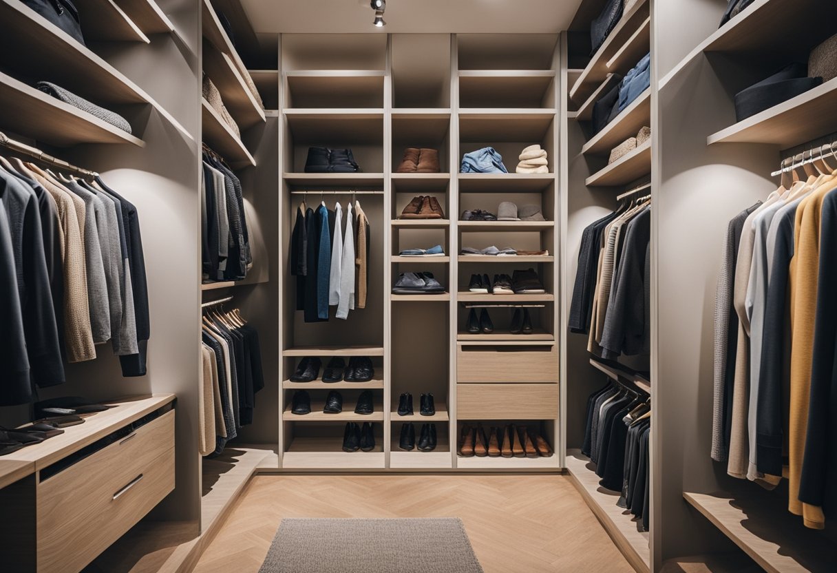 A closet filled with high-quality, versatile clothing made from eco-friendly materials and colors that never go out of style