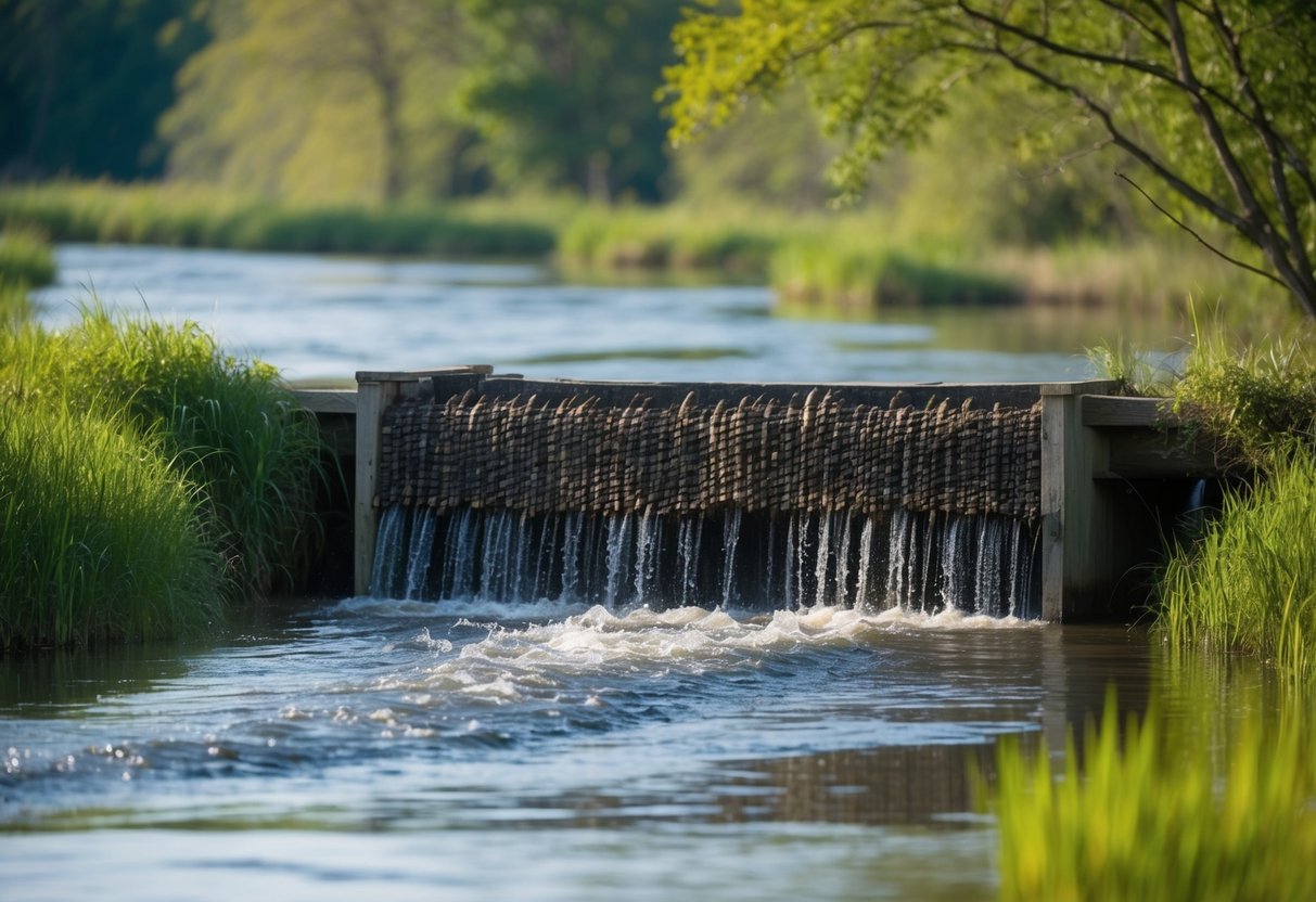 A beaver dam alters the flow of a stream, flooding the surrounding area and creating a new wetland habitat
