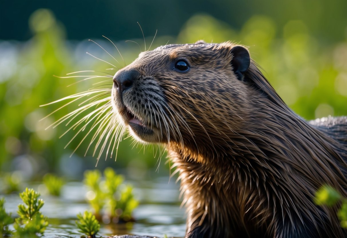 A beaver sniffs the air, its nose twitching as it detects the scent of fresh water and nearby vegetation