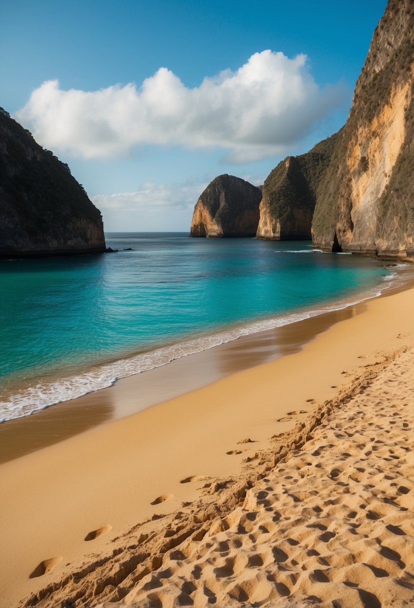 Turquoise waters lap against golden sands, framed by towering cliffs at Baia do Sancho, one of the 30 best beaches in the world