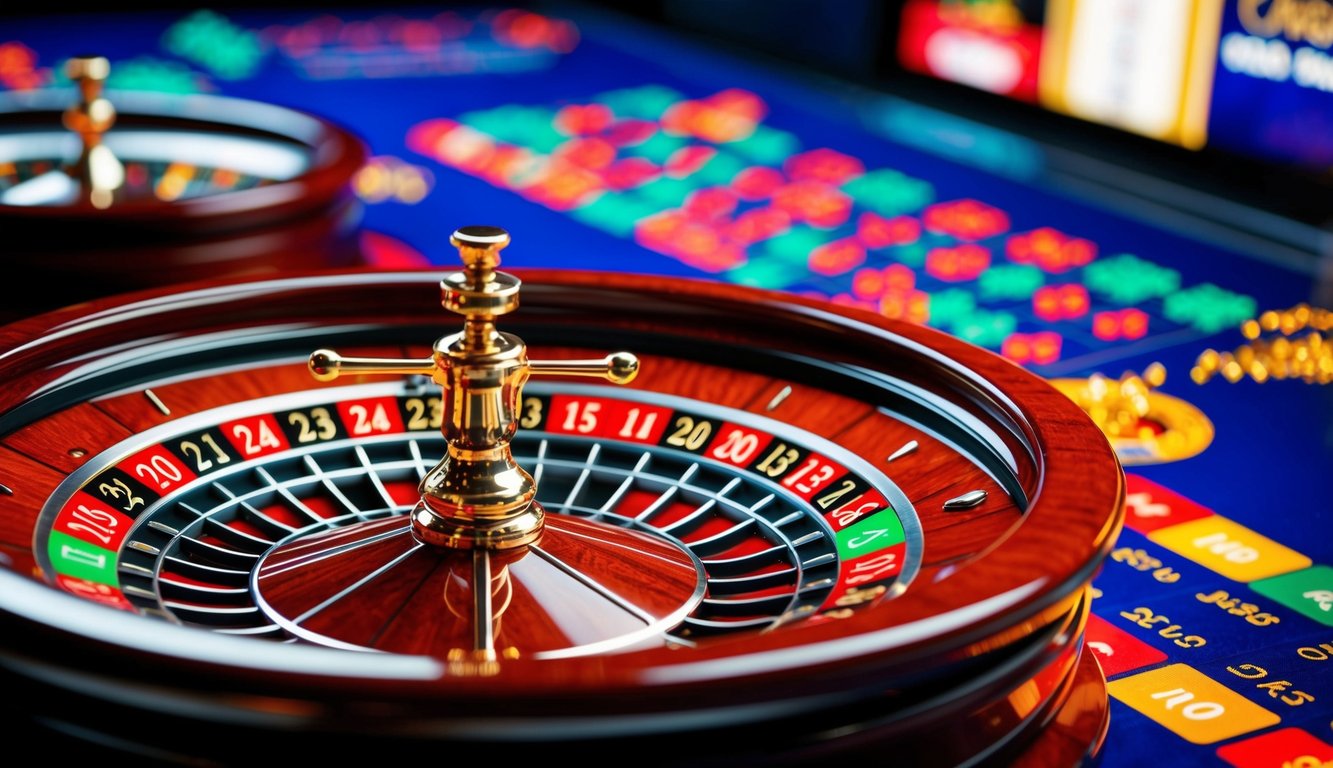 Roda roulette berputar di antarmuka kasino online yang penuh warna