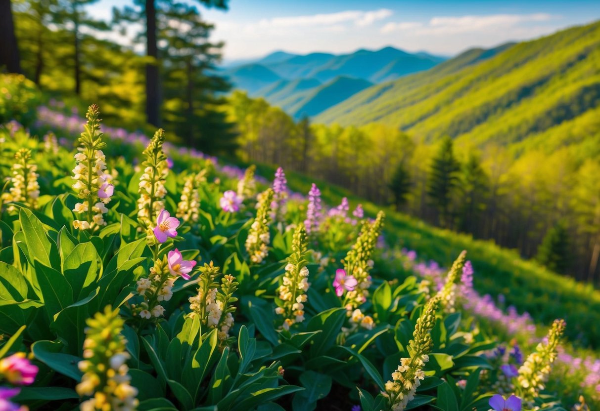 Lush greenery and blooming wildflowers in Great Smoky Mountains National Park during spring