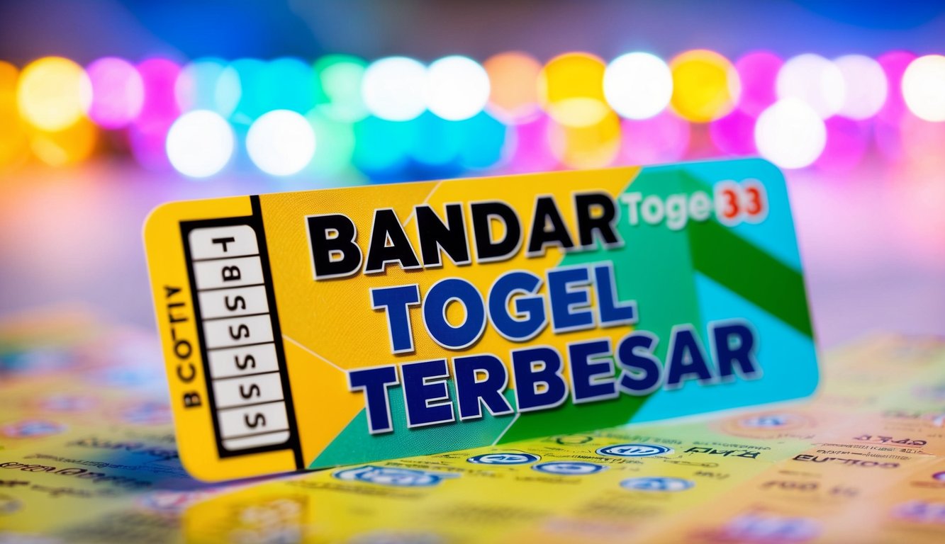 Sebuah tiket lotere berwarna-warni dengan kata-kata "Bandar Togel Diskon Terbesar" ditampilkan dengan jelas