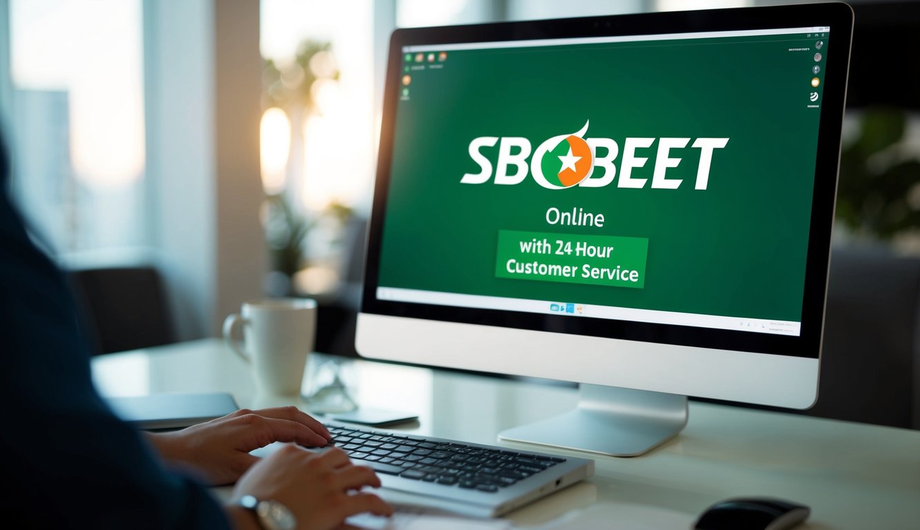 Sebuah layar komputer menampilkan SBOBET Online dengan layanan pelanggan 24 jam