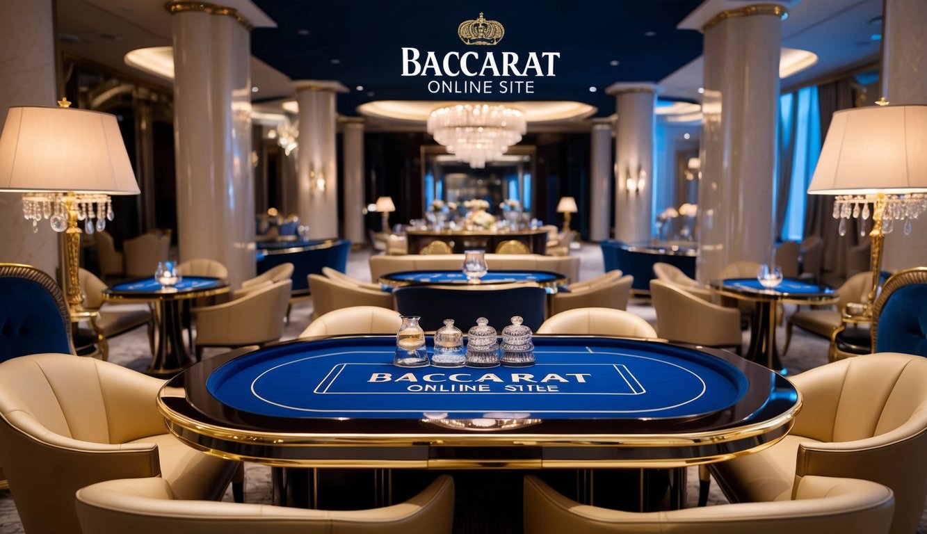 Situs Baccarat Online yang mewah dengan meja VIP, dikelilingi oleh dekorasi elegan dan tempat duduk yang megah