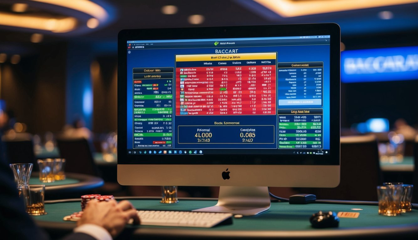 Sebuah layar komputer yang menampilkan statistik dan data langsung saat bermain baccarat online