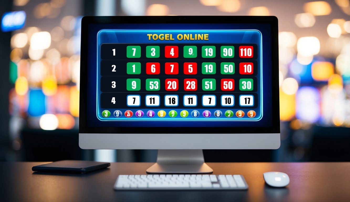 Sebuah layar komputer menampilkan undian langsung Togel Online dengan angka dan grafik berwarna-warni