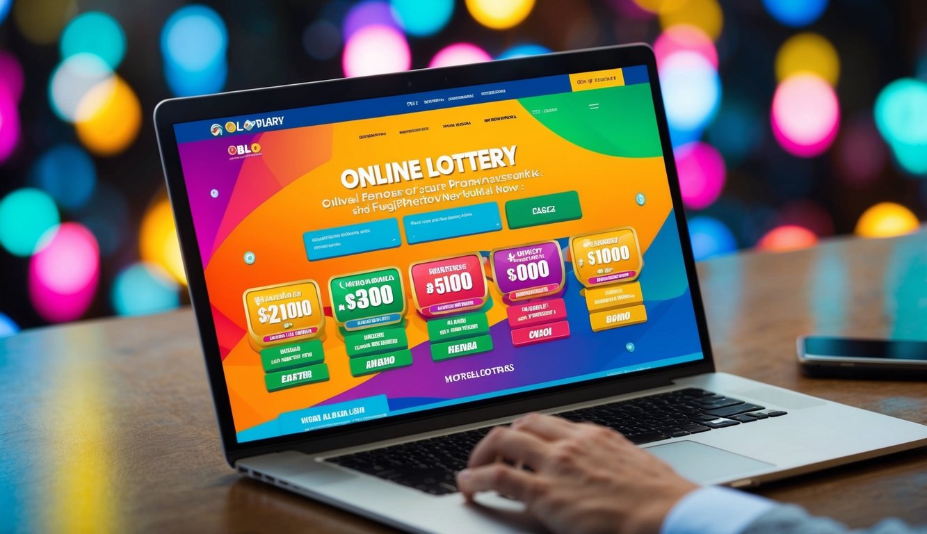 Sebuah situs web lotere online yang berwarna-warni dengan grafik yang hidup dan tawaran bonus pendaftaran yang menggoda