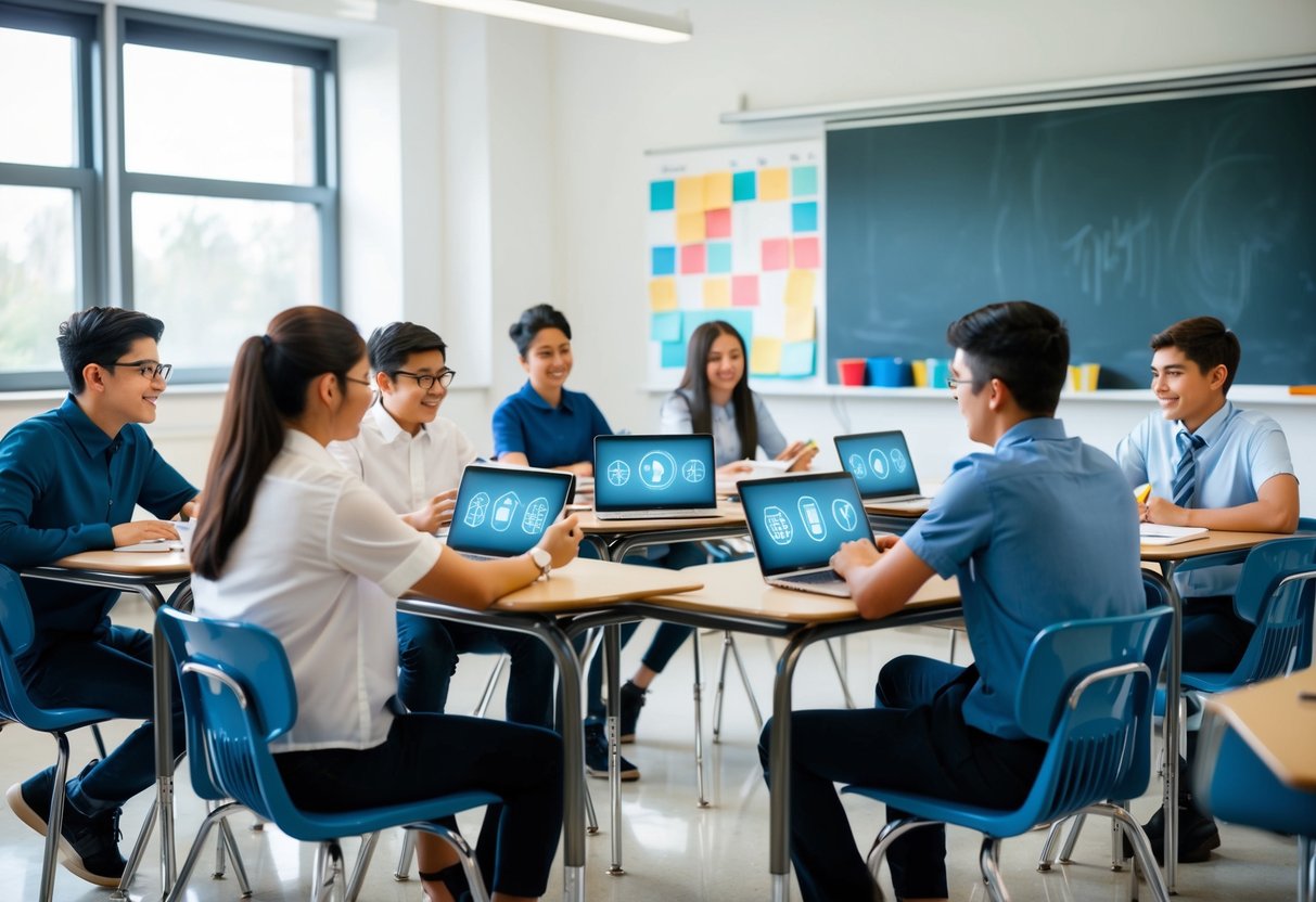 A classroom setting with students using AI tools for personalized learning and adaptive education