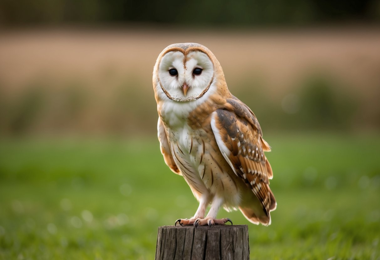 A barn owl stands taller than a tawny owl, with larger wings and a heart-shaped face