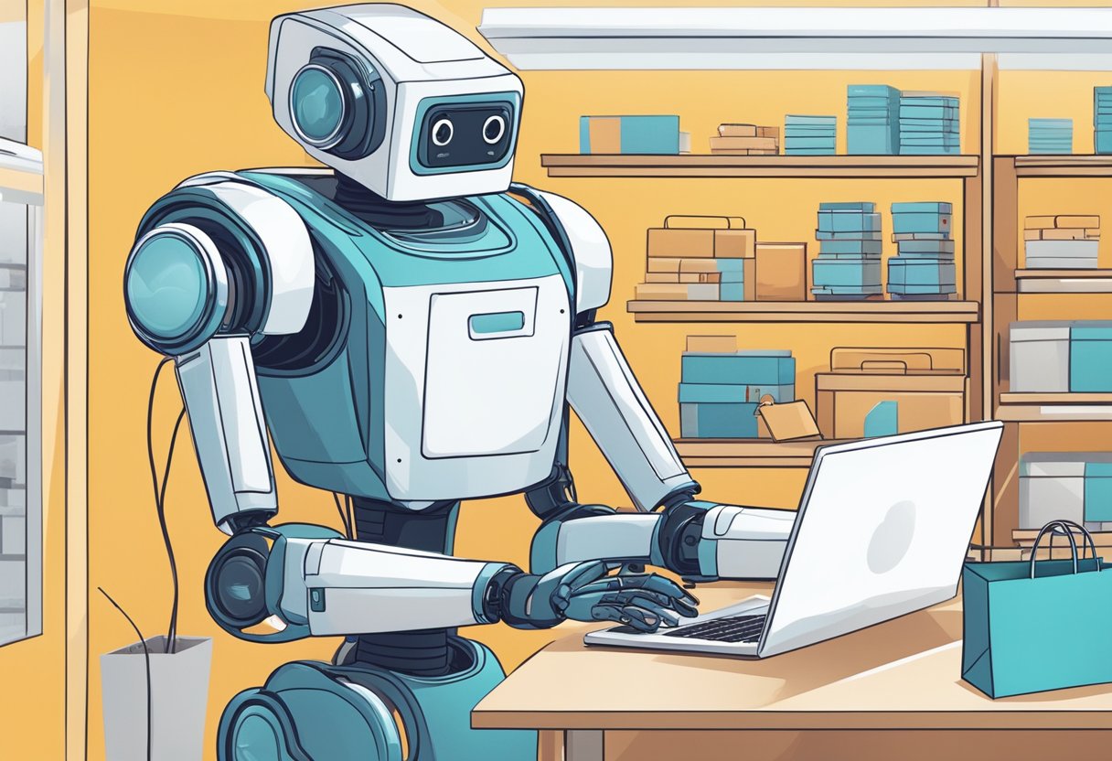 A customer service robot efficiently assists online shoppers with AI-powered support for an ecommerce store