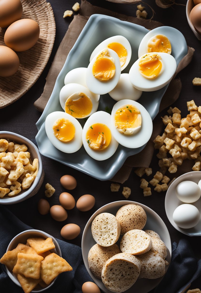 A platter of hard-boiled eggs surrounded by keto-friendly snacks on a theater intermission table