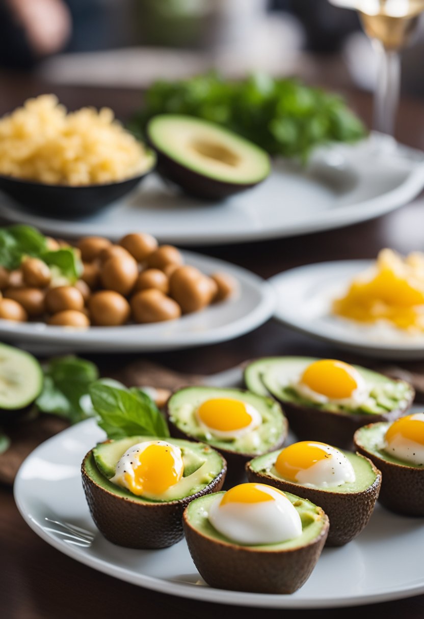 Avocado egg cups arranged on a plate with a variety of keto-friendly foods in the background at the Opera House