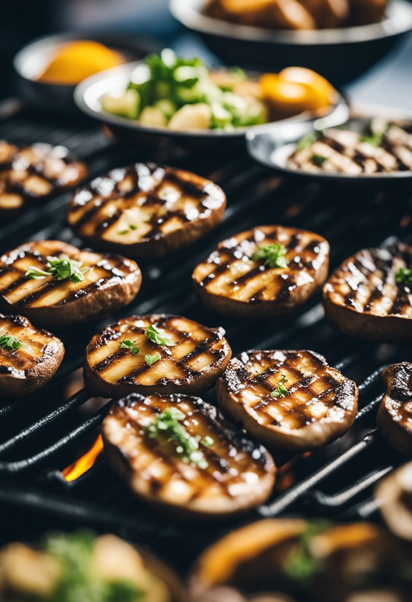 A sizzling grill with portobello mushrooms surrounded by keto-friendly food options at the Opera House