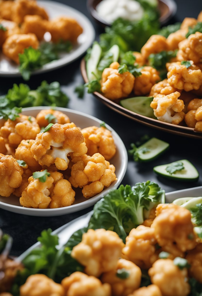 A platter of buffalo cauliflower bites surrounded by other keto-friendly food options at the opera house