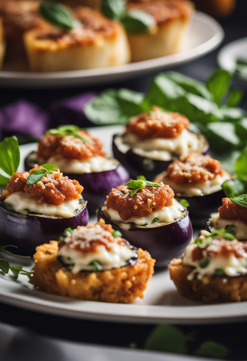 A platter of eggplant parmesan bites surrounded by vibrant keto-friendly opera house food options