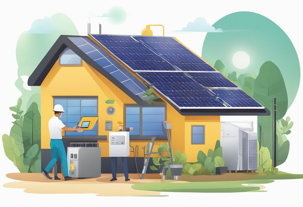 An off-grid solar power system being maintained and managed by a technician