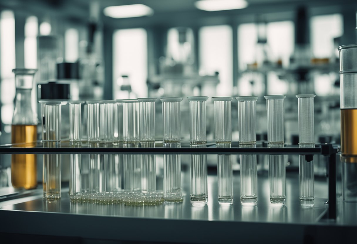 A laboratory setup with test tubes, petri dishes, and genetic sequencing equipment