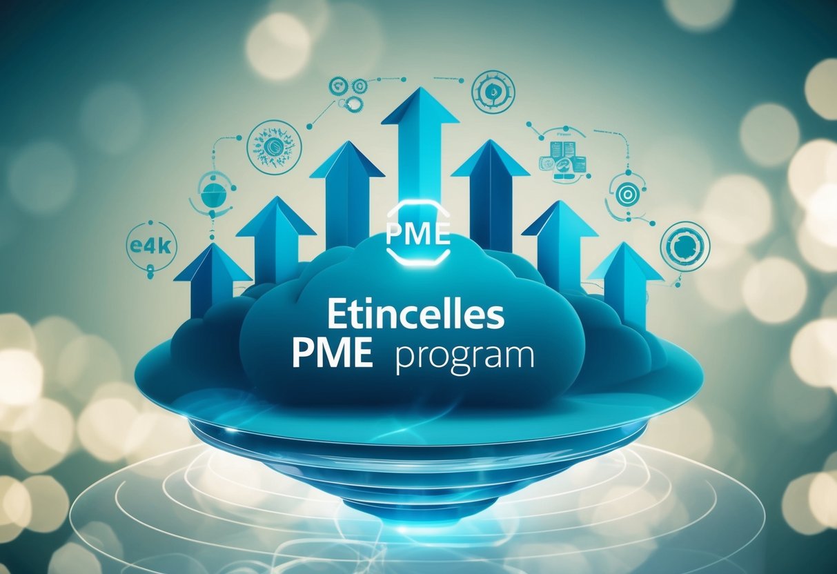 Une représentation abstraite du programme ETIncelles PME, avec divers éléments interconnectés symbolisant la croissance et le progrès