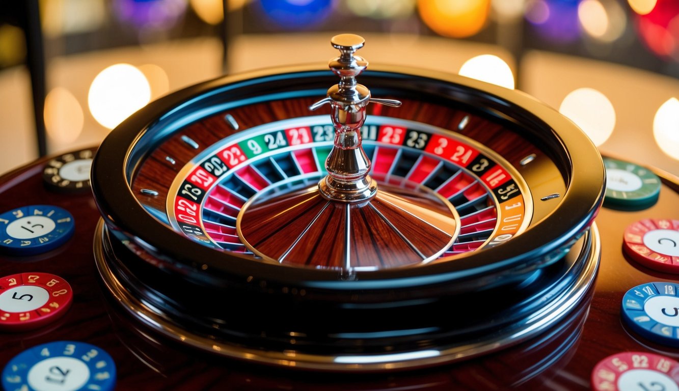 Roda roulette online yang berputar dengan slot bernomor berwarna-warni