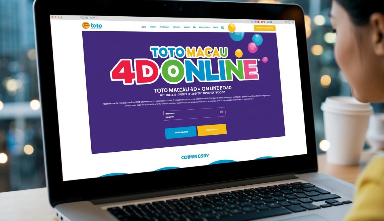 Sebuah layar komputer menampilkan situs web Toto Macau 4D online dengan grafik dan angka yang berwarna-warni