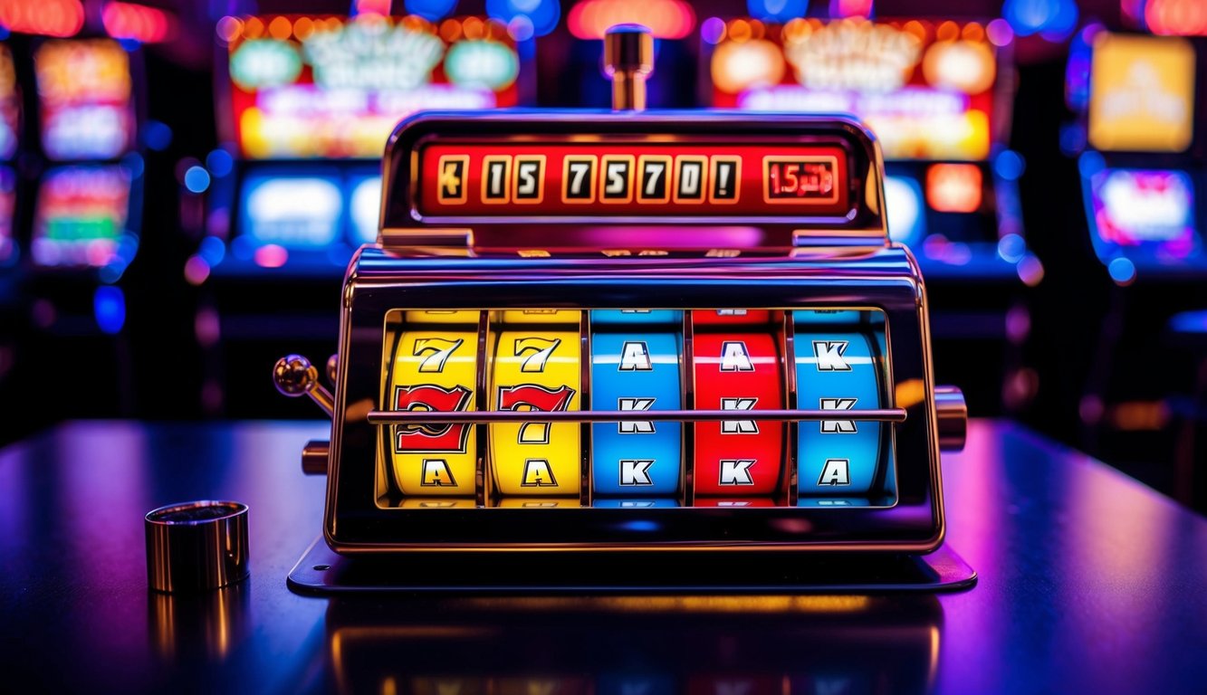 Sebuah mesin slot online berwarna-warni dengan tampilan jackpot progresif yang bersinar