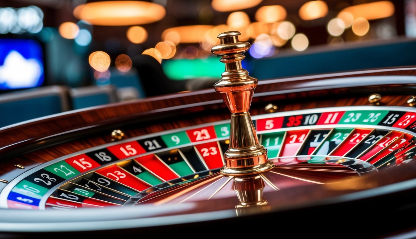 Roda roulette berputar dengan slot bernomor berwarna-warni