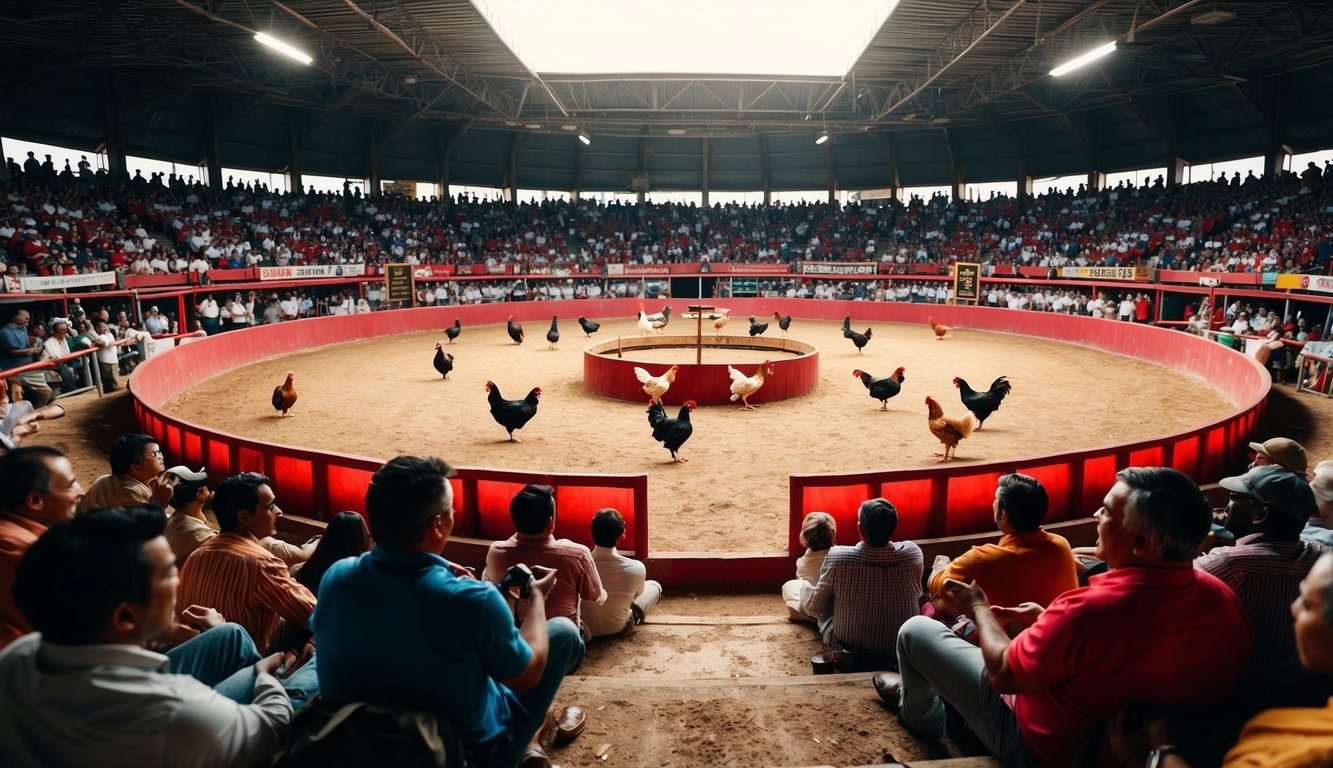 Sebuah arena sabung ayam yang terpercaya dikelilingi oleh penonton yang antusias