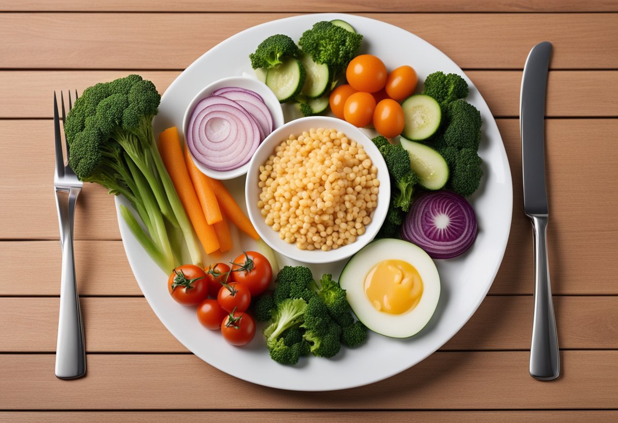 A balanced meal plate with appropriate portions of carbohydrates, protein, and vegetables, representing the ideal carb intake for a person with type 2 diabetes